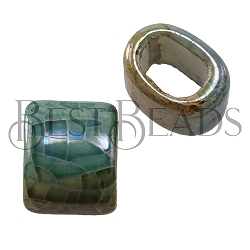 Regaliz® 15mm OVAL ceramic bead SEA GREEN:BROWN - 5 pcs