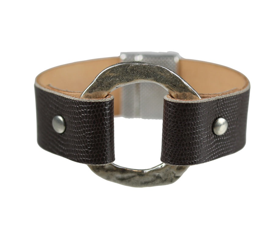 20mm flat TEXTURED leather DARK BROWN - meter