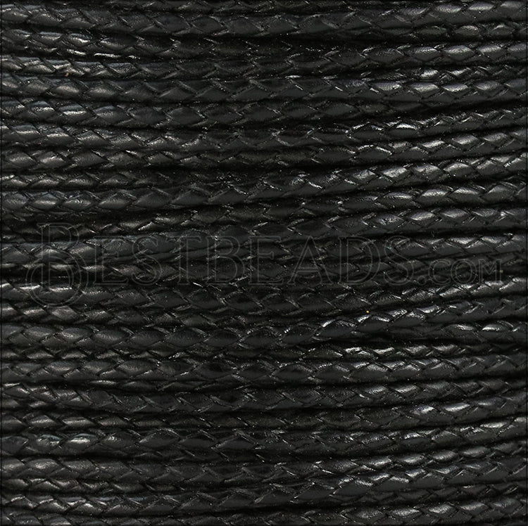 2.5mm round BRAIDED Euro leather BLACK - meter