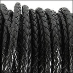 3mm round BRAIDED Euro leather BLACK - meter