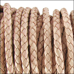 3mm round BRAIDED Euro leather NATURAL - meter