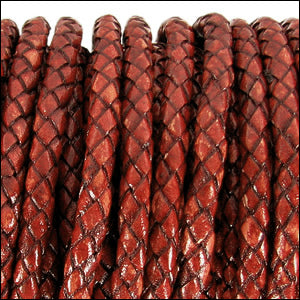3mm round BRAIDED Euro leather WHISKEY - meter