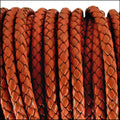 3mm round BRAIDED Euro leather DISTRESSED ORANGE - meter