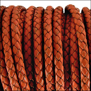 3mm round BRAIDED Euro leather DISTRESSED ORANGE - meter