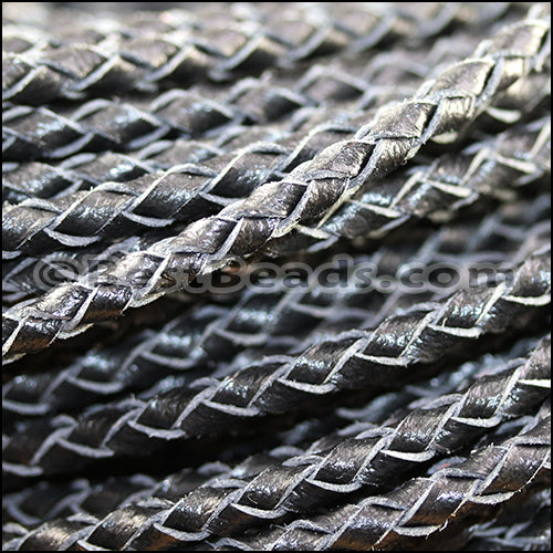 4mm round AMERICAN BRAIDED leather BLACK - 3ft STRIP