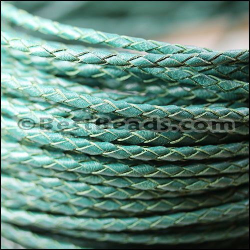 4mm round AMERICAN BRAIDED leather TEAL - 3ft STRIP