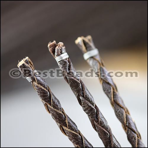 4mm round AMERICAN BRAIDED leather BROWN - 3ft STRIP