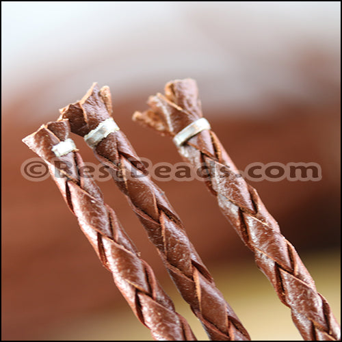 4mm round AMERICAN BRAIDED leather PECAN - 3ft STRIP
