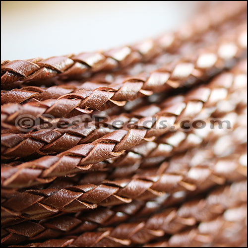 4mm round AMERICAN BRAIDED leather PECAN - 3ft STRIP