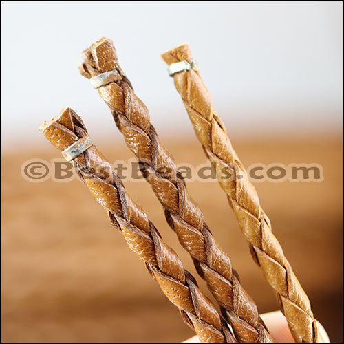4mm round AMERICAN BRAIDED leather CARAMEL - 3ft STRIP