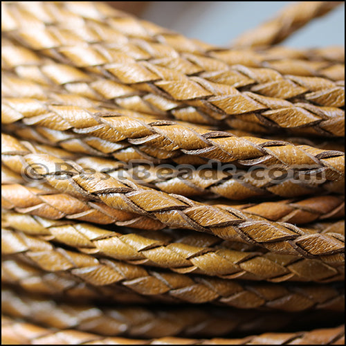 4mm round AMERICAN BRAIDED leather CARAMEL - 3ft STRIP