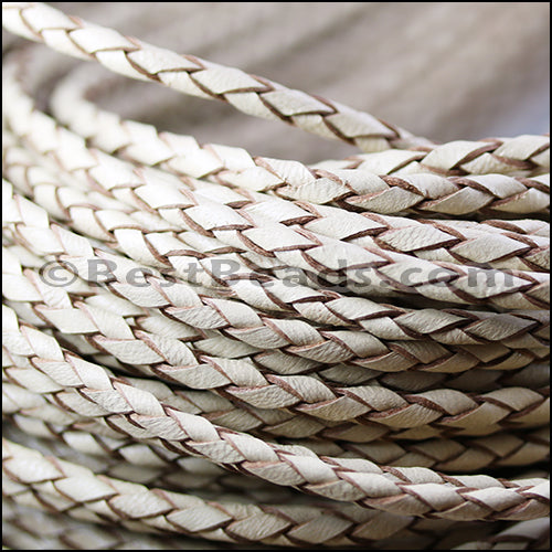 4mm round AMERICAN BRAIDED leather NATURAL - 3ft STRIP