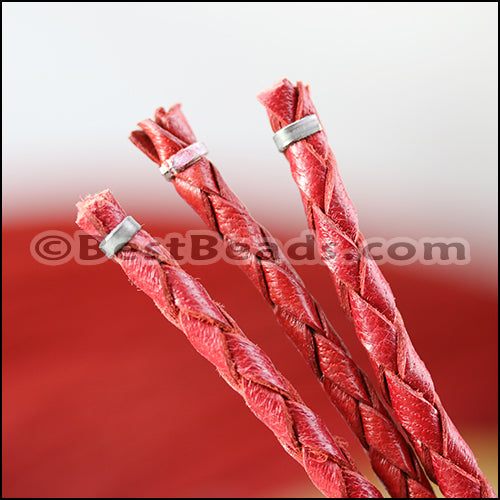 4mm round AMERICAN BRAIDED leather RED - 3ft STRIP