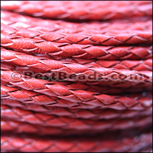 4mm round AMERICAN BRAIDED leather RED - 3ft STRIP