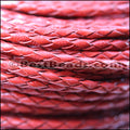 4mm round AMERICAN BRAIDED leather RED - 3ft STRIP