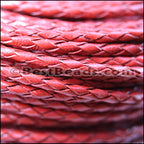 4mm round AMERICAN BRAIDED leather RED - 3ft STRIP