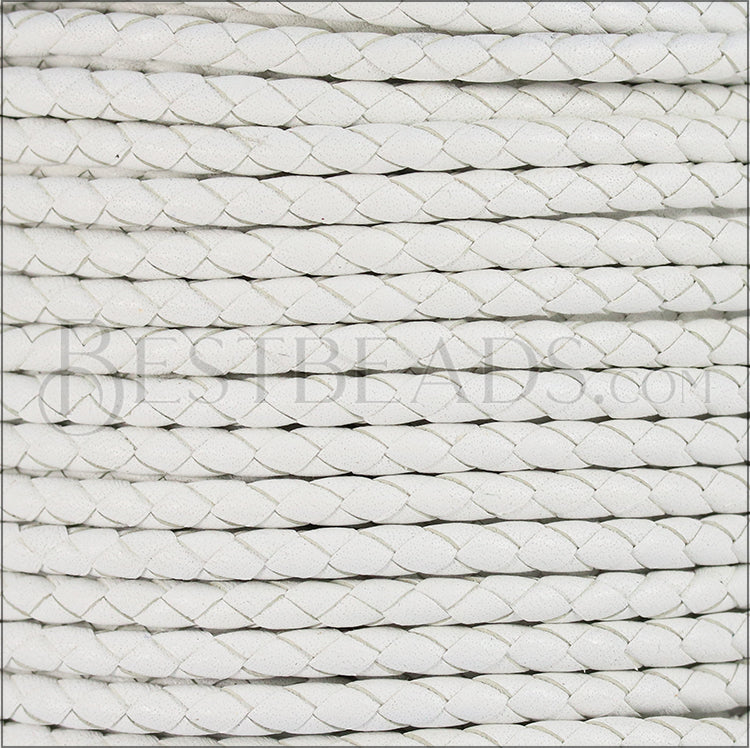 4mm round BRAIDED Euro leather WHITE - meter