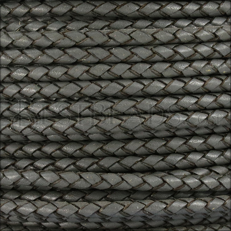 4mm round BRAIDED Euro leather GREY - meter