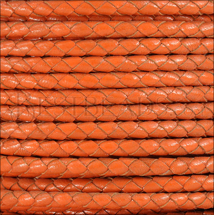 4mm round BRAIDED Euro leather ORANGE - meter