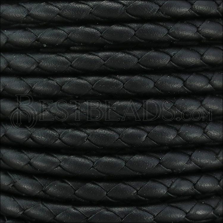 5mm round BRAIDED Euro leather BLACK - meter