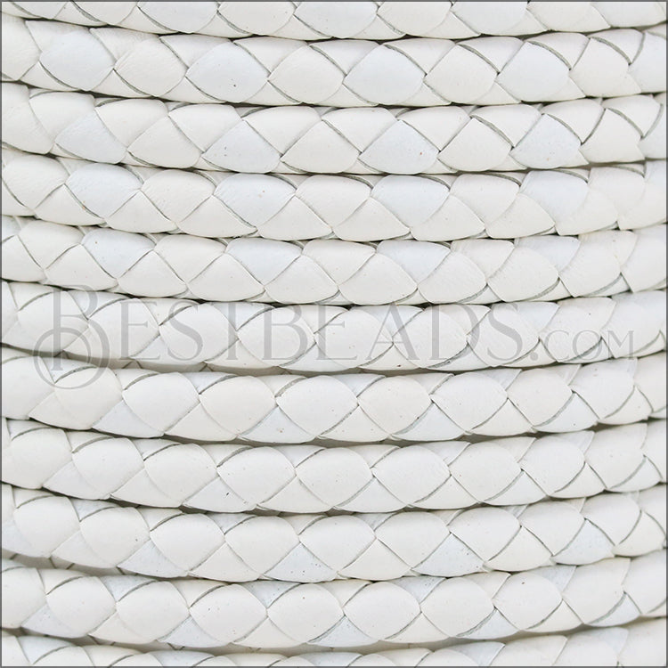 5mm round BRAIDED Euro leather WHITE - meter