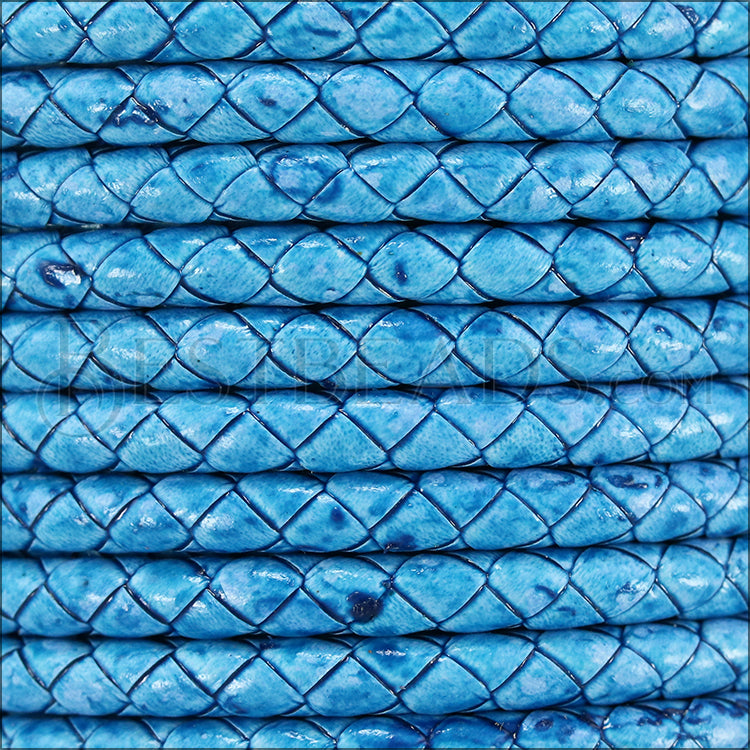 5mm round BRAIDED Euro leather DISTRESSED TURQUOISE - meter