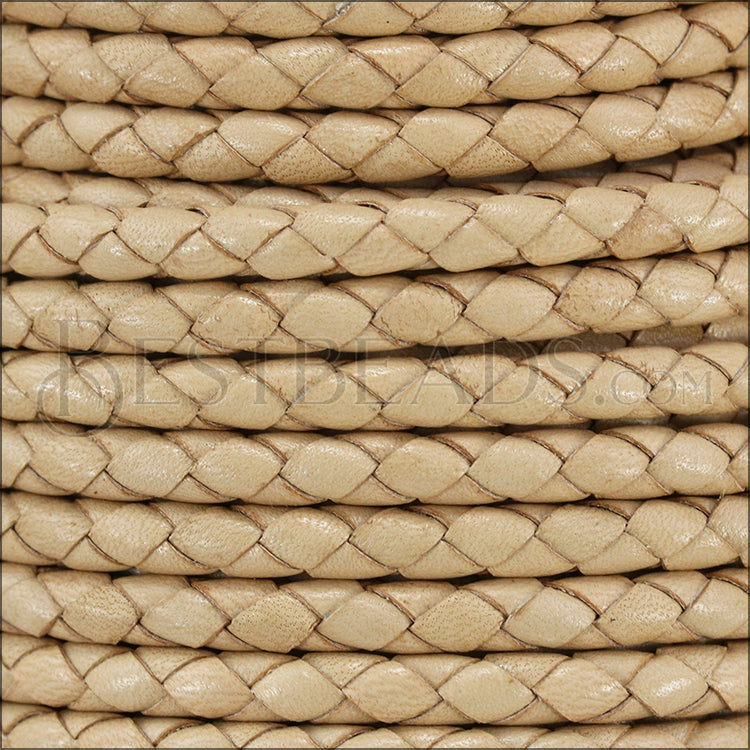5mm round BRAIDED Euro leather NATURAL - meter