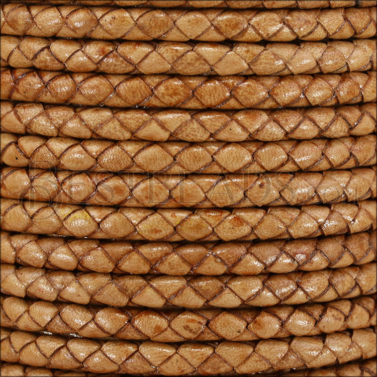 5mm round BRAIDED Euro leather CAMEL - meter