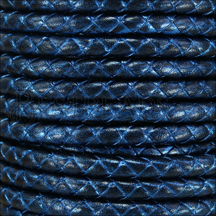 5mm round BRAIDED Euro leather METALLIC GALAXY - meter