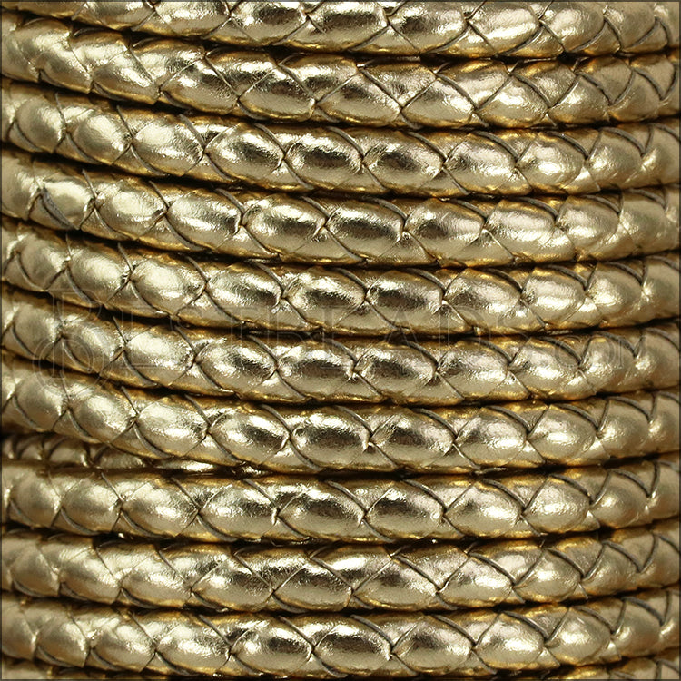 5mm round BRAIDED Euro leather METALLIC ANT. GOLD - meter