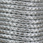 5mm round BRAIDED Euro leather METALLIC SILVER - meter