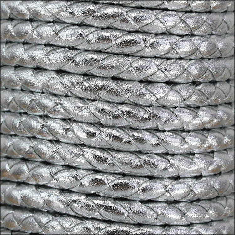 5mm round BRAIDED Euro leather METALLIC SILVER - meter
