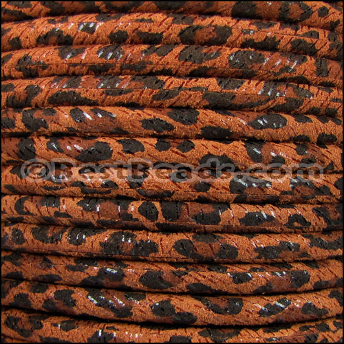 5mm Round SUEDE Leather TAN LEOPARD - meter