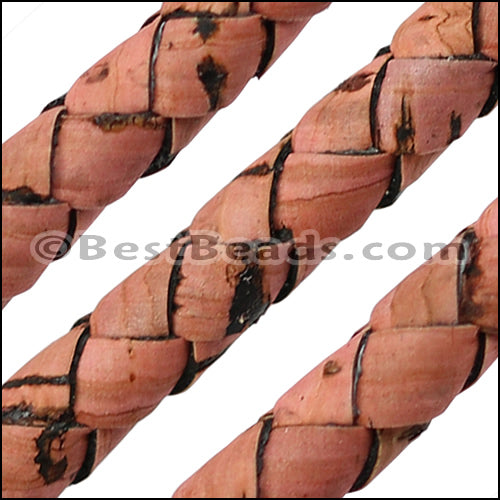 6mm round BRAIDED CORK DUSTY ROSE - meter