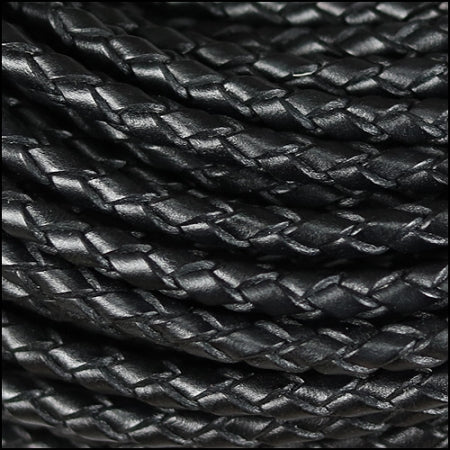 6mm round ITALIAN BRAIDED leather BLACK - 1 meter