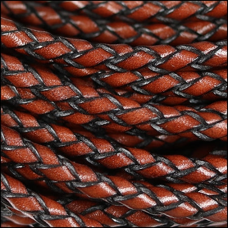 6mm round ITALIAN BRAIDED leather BROWN - 1 meter