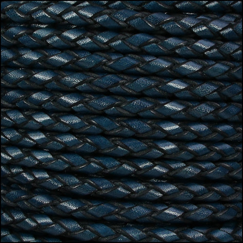 6mm round ITALIAN BRAIDED leather NAVY - 1 meter