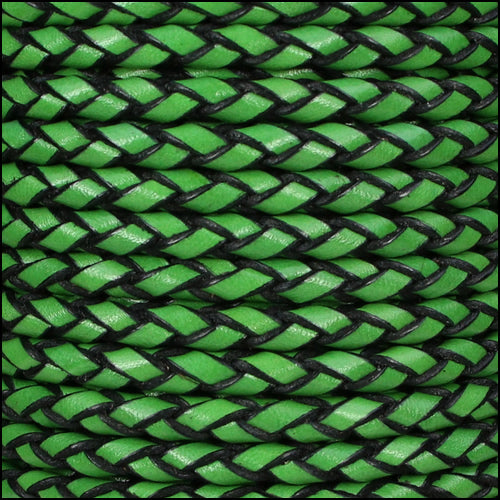 6mm round ITALIAN BRAIDED leather GREEN - 1 meter