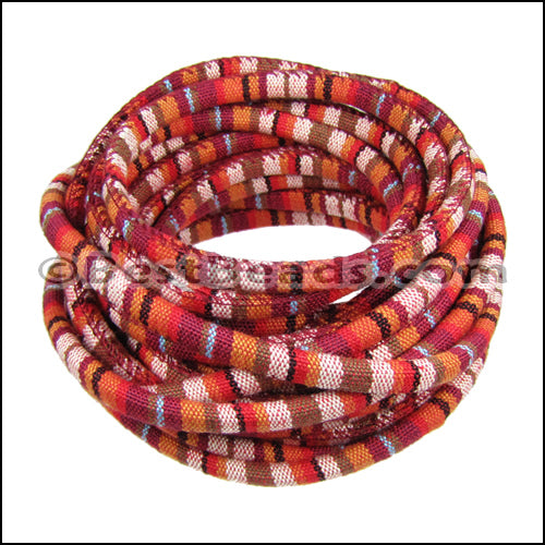 6mm round Multi Cotton Cord RED/BROWN - 5m SPOOL