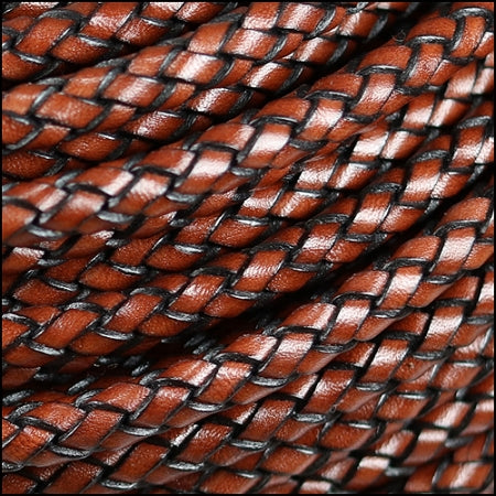 8mm round ITALIAN BRAIDED leather BROWN - 1 meter
