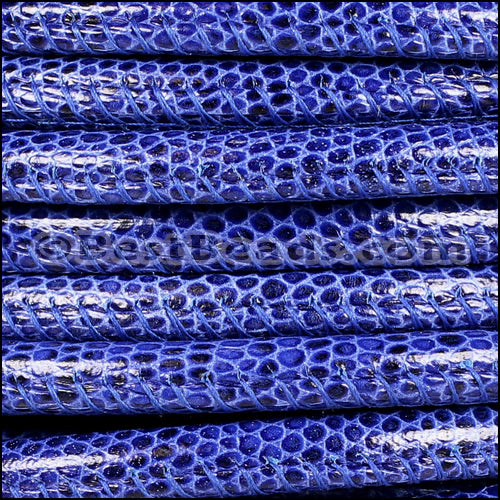 8mm round LIZARD PRINT STITCHED leather BLUE - 1 meter