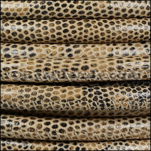 8mm round LIZARD PRINT STITCHED leather TAUPE - 1 meter