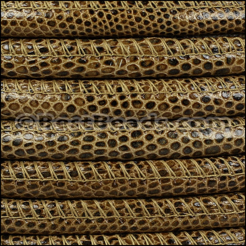 8mm round LIZARD PRINT STITCHED leather LT BROWN - 1 meter