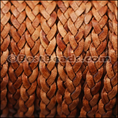 5mm Flat Indian Braided Leather NAT LIGHT BROWN - 10 Meter BLACK Spool