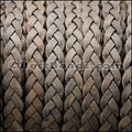 5mm Flat Indian Braided Leather NAT GREY - 10 Meter BLACK Spool
