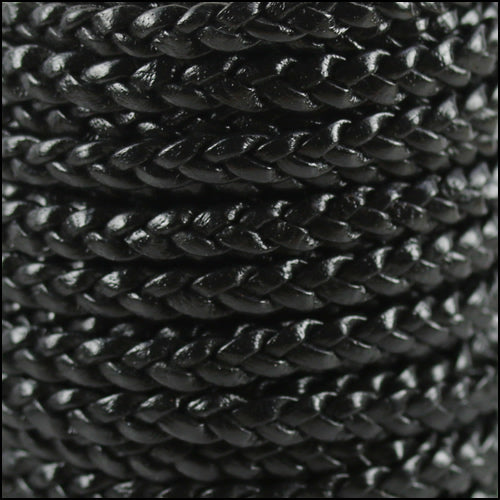 5mm Flat Indian Braided Leather BLACK - 10m SPOOL