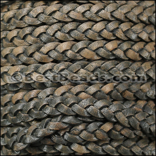 5mm Flat Indian Braided Leather NATURAL CHARCOAL - 10m SPOOL