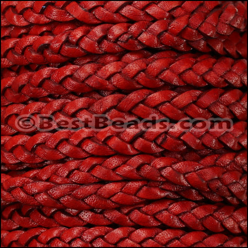 5mm Flat Indian Braided Leather NATURAL WINE RED - 10m SPOOL