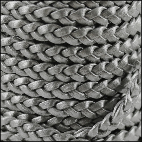 5mm Flat Indian Braided Leather MET SILVER - 10m SPOOL
