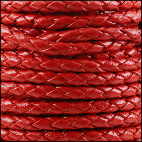 3mm Round Indian Braided Leather CRIMSON - 10m SPOOL